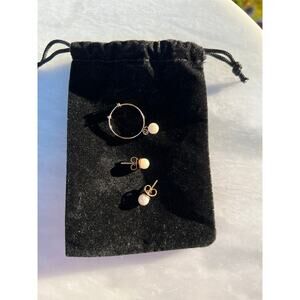 14k Gold Ring Dangled Pearl and Matching Earrings